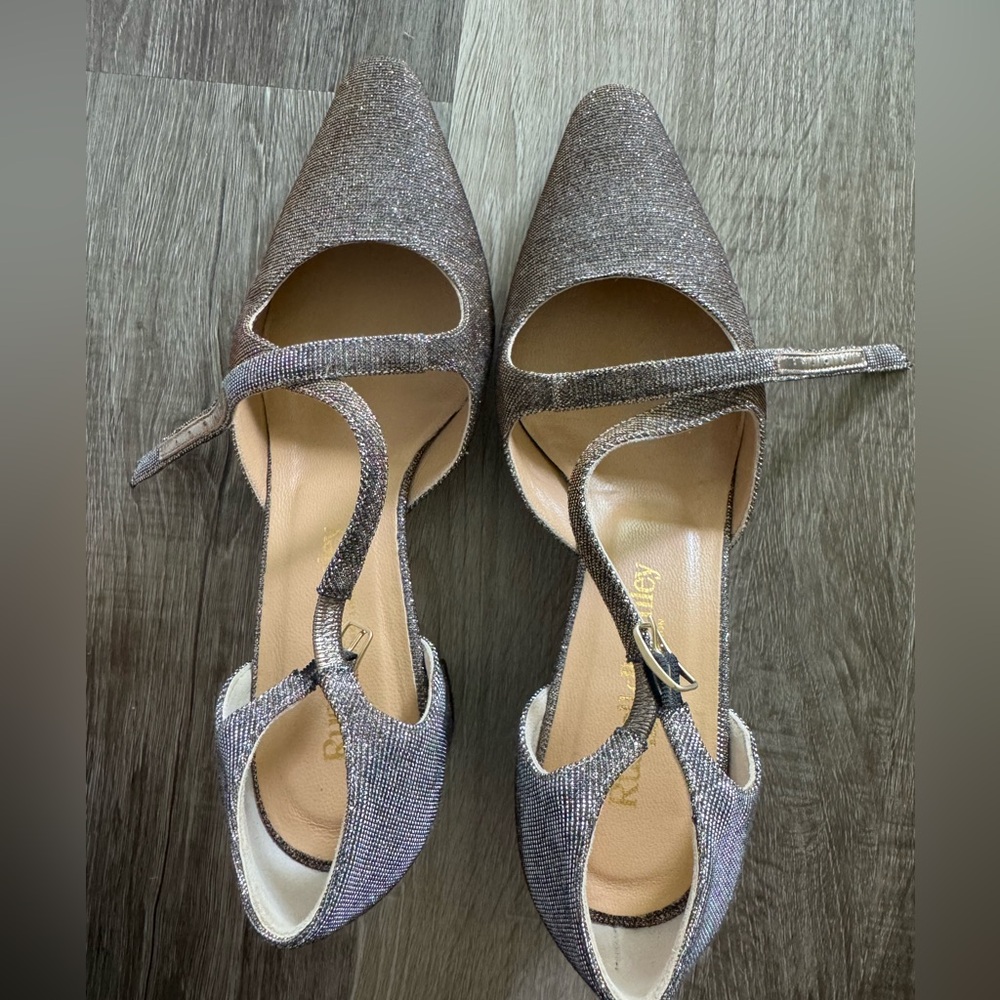 Silver Shimmery Heels with Mary Jane Strap